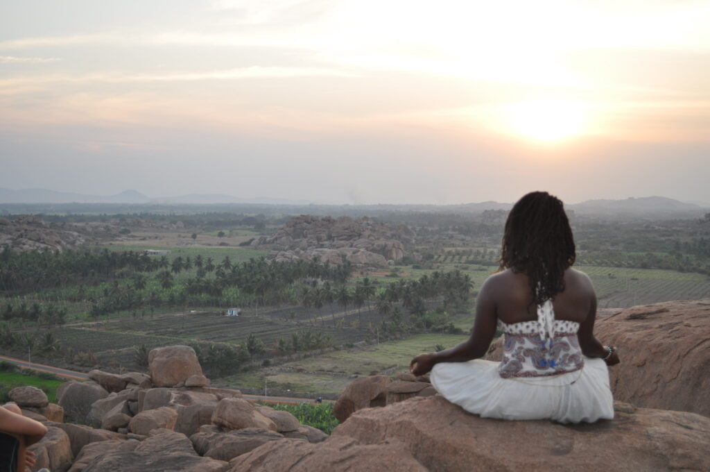 Informative Blogs On Yoga Meditation And Mindfulness Janet Haughton Quarshie Meditating On Hill In Hampi